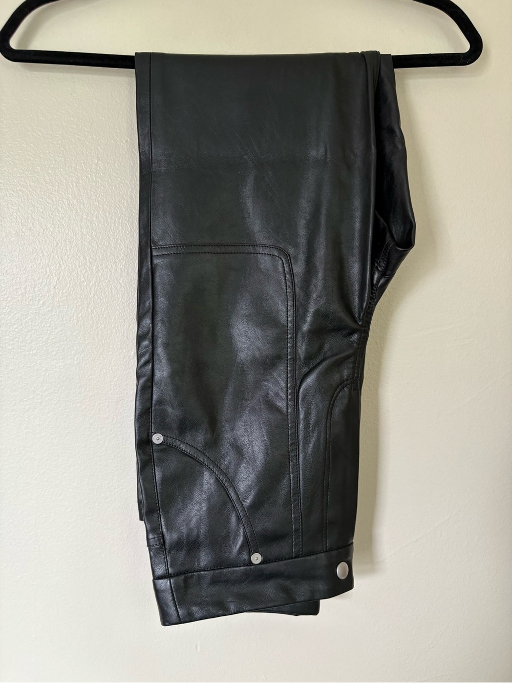 Blank NYC Black Wide-Leg Vegan Leather Pants Snap Button Edgy Grunge